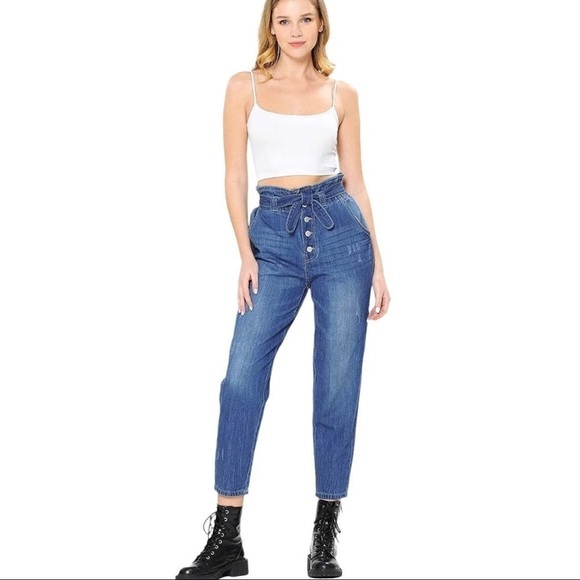 Wax Jean High Rise Paperbag Mom denim Jeans Pants S Blue Relaxed - Picture 1 of 9